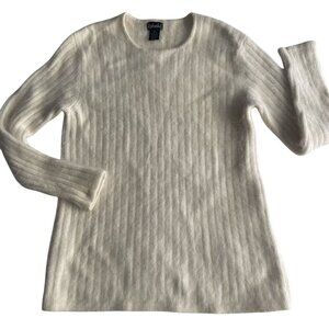 Rafaella Womens Ribbed Cream Soft Sweater M Wool Angora Long Sleeve Crew Neck